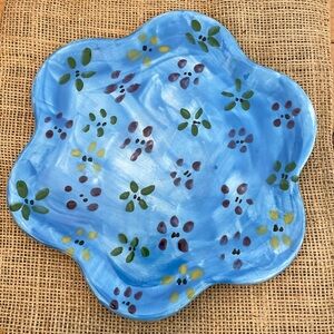 Flowers-on-flower one-of-a-kind hand-painted ceramic flower-shaped plate